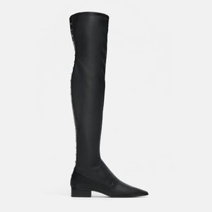 ZARA Black Studded Thigh High “Leather” Boots